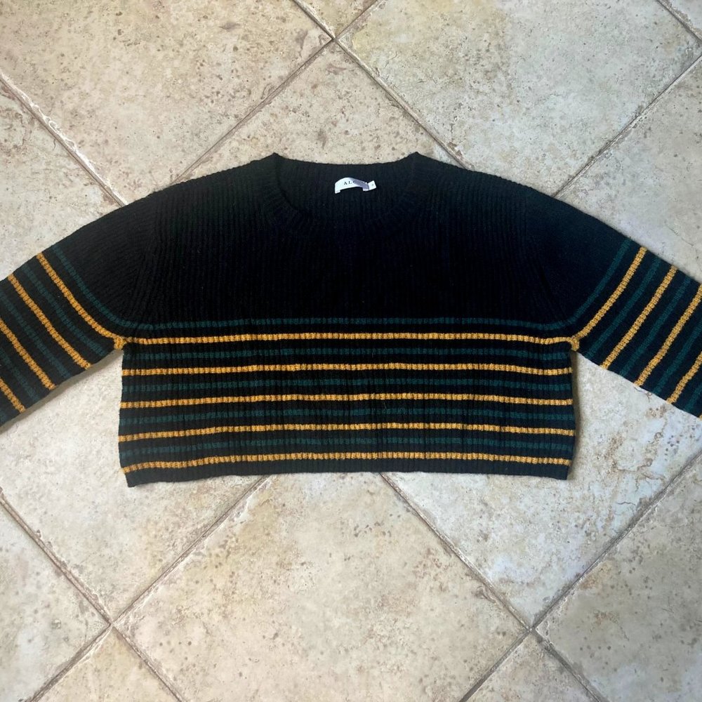 A.L.C. Women's Size S Boxy Cropped 3/4 Length Sleeve Stripe Sweater